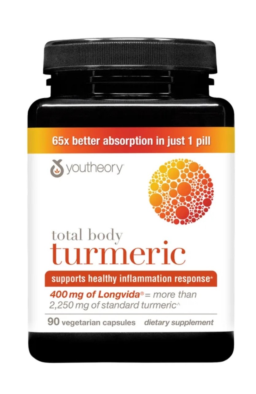 Youtheory Total Body Turmeric Longvida 400mg, 90 Veggie Capsules, EXP 04/2028