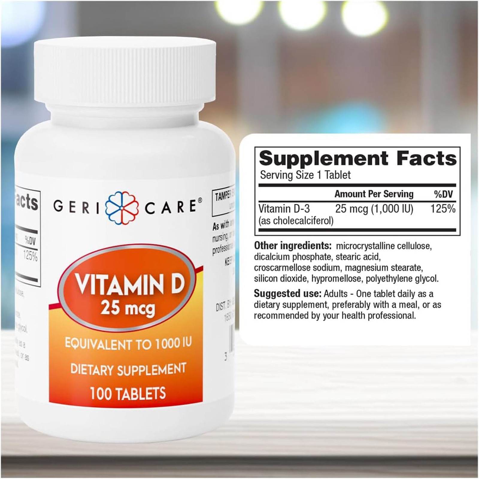 Geri-Care Vitamin D Tablet 876-01-GCP 1 Bottle 100 per Bottle