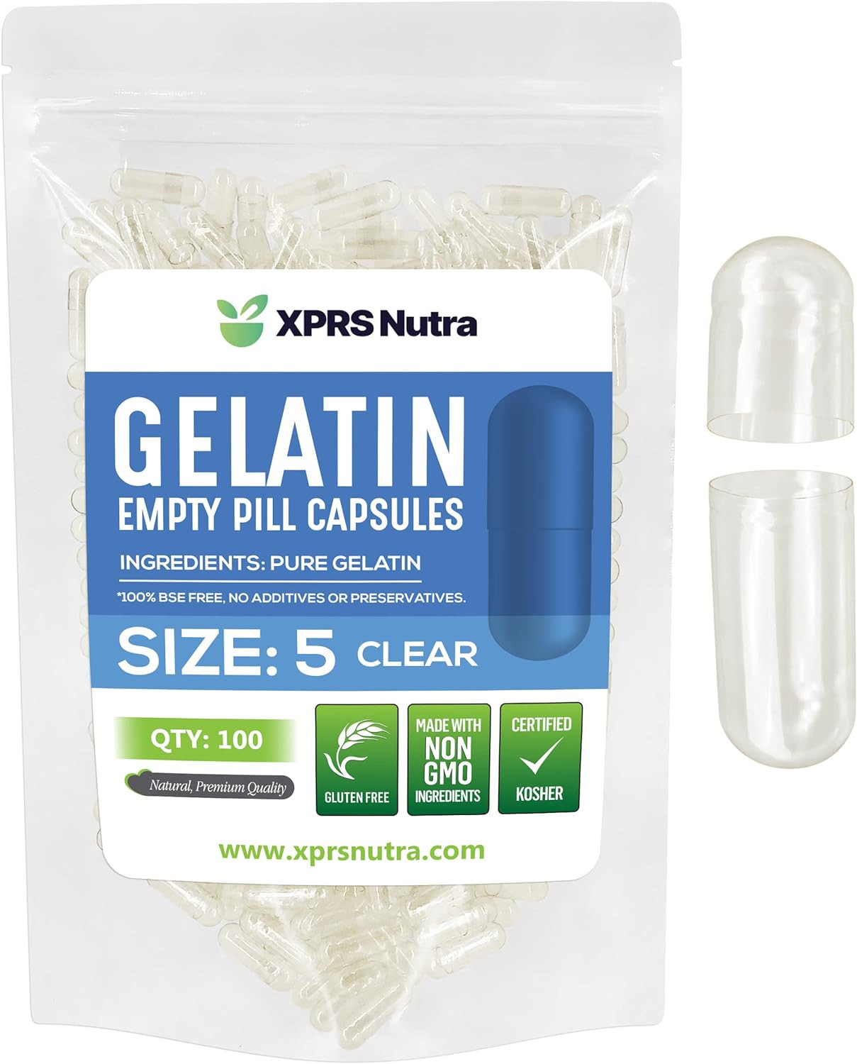 XPRS Nutra Size 5 Empty Capsules – 100 Count Clear Very Small Empty Gelatin Caps