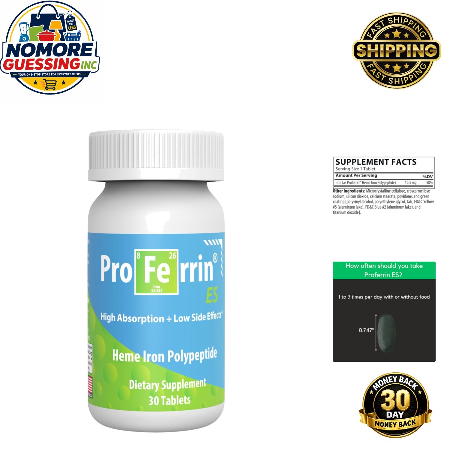 Easy Iron Absorption – 30 Unflavored Tablets with 0.5mg Heme Iron, Gut-Friendly