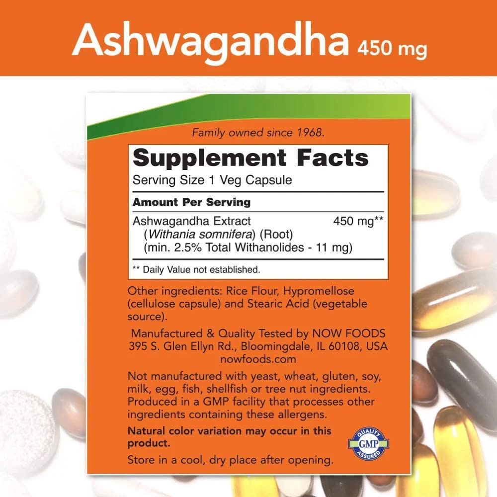 Now Foods Ashwagandha Standardized Extract 450 mg Stress Relief Sleep Support