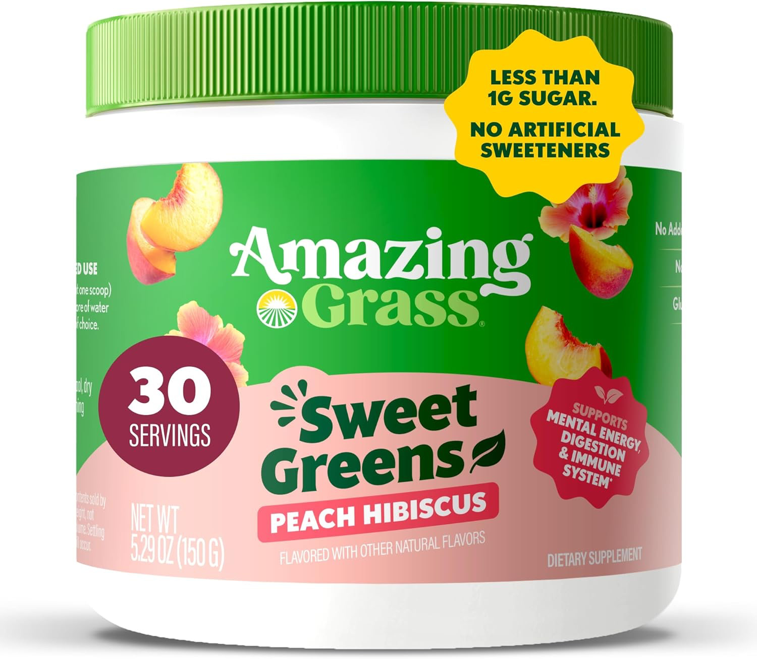 Nourishing Peach Hibiscus Greens Powder with Digestive Enzymes – 30 Servings
