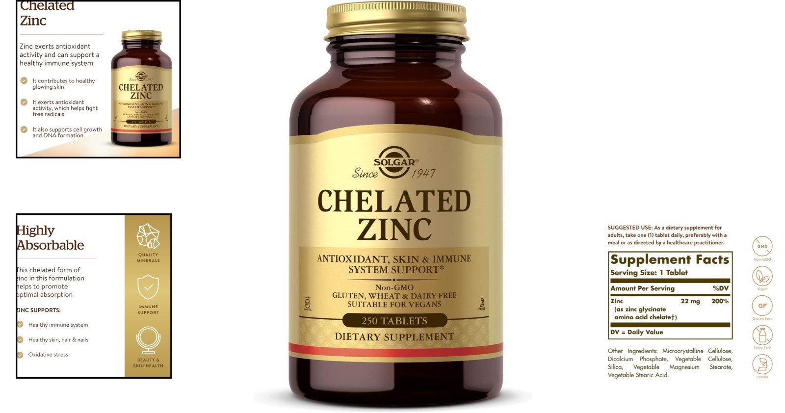 Chelated Zinc 250 Tablets – Support Immunity, Skin, and Cell Health