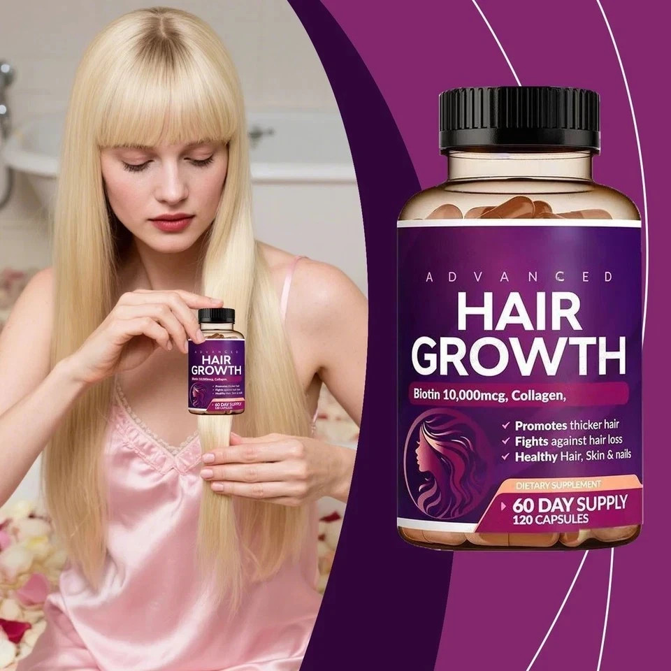 NEW Rainbow Nutrients ADVANCED Hair Growth Vitamins – Biotin 10,000mcg, Collagen