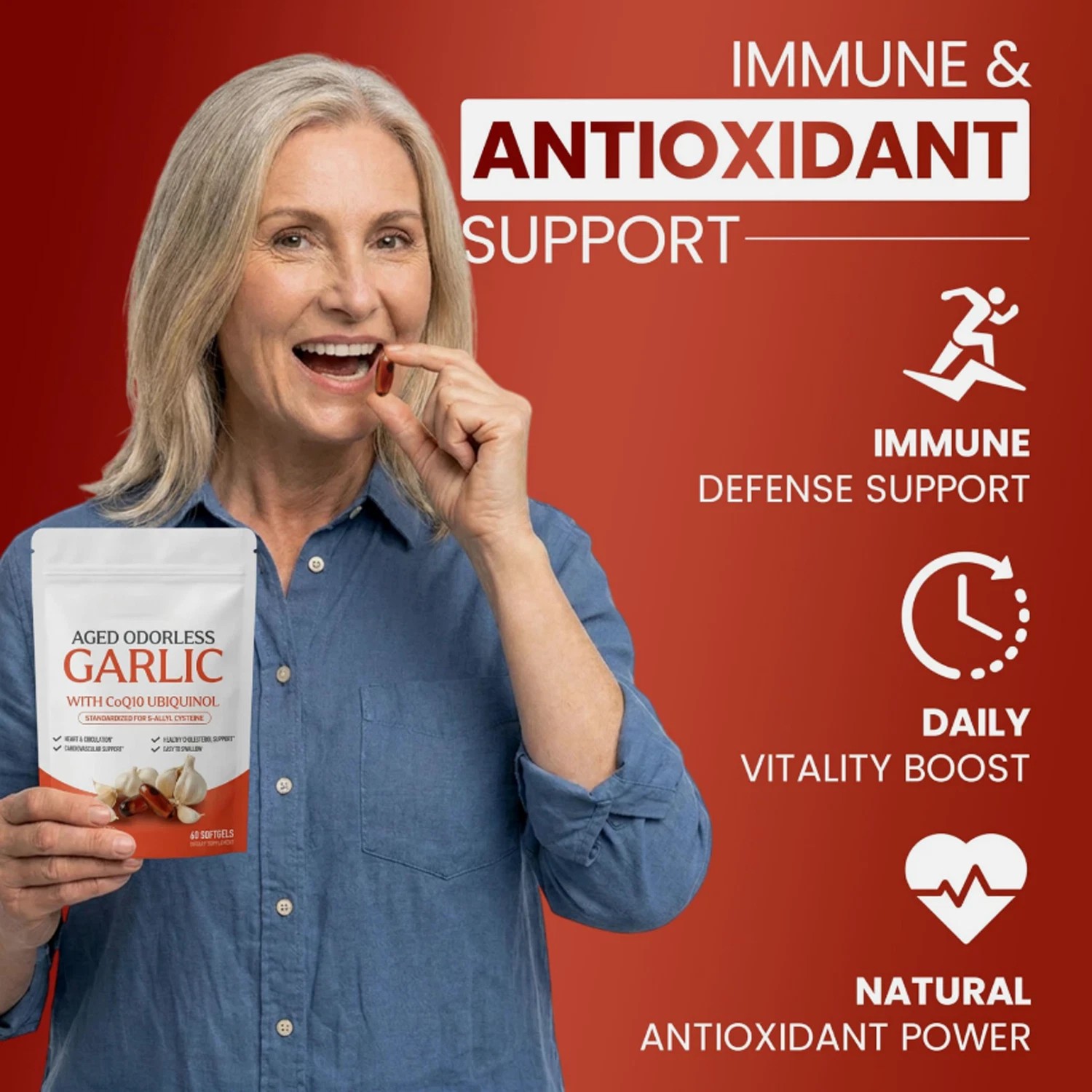 1-3x Odorless Aged-Resilia Garlic Extract 600mg Softgels (60 Count) with CoQ10
