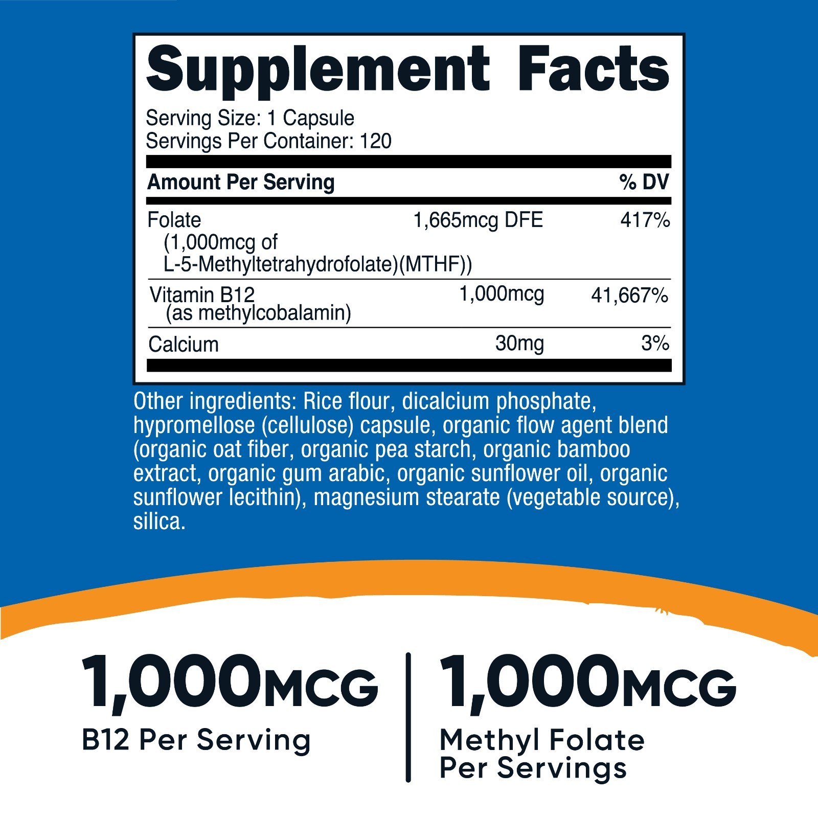 Nutricost Methylated Vitamin B12 + Folate Supplement (2,000 mcg) 120 Capsules