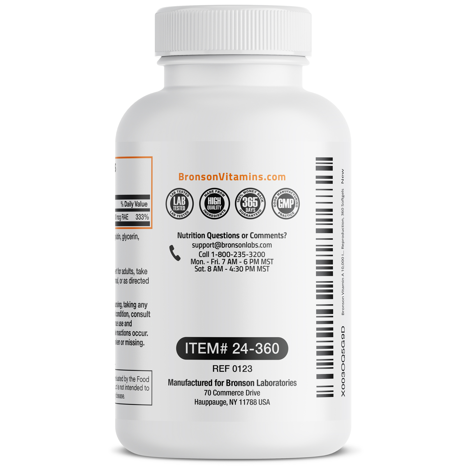 Bronson VITAMIN A 10,000 IU Premium Non-GMO Healthy Vision, 360 Softgels