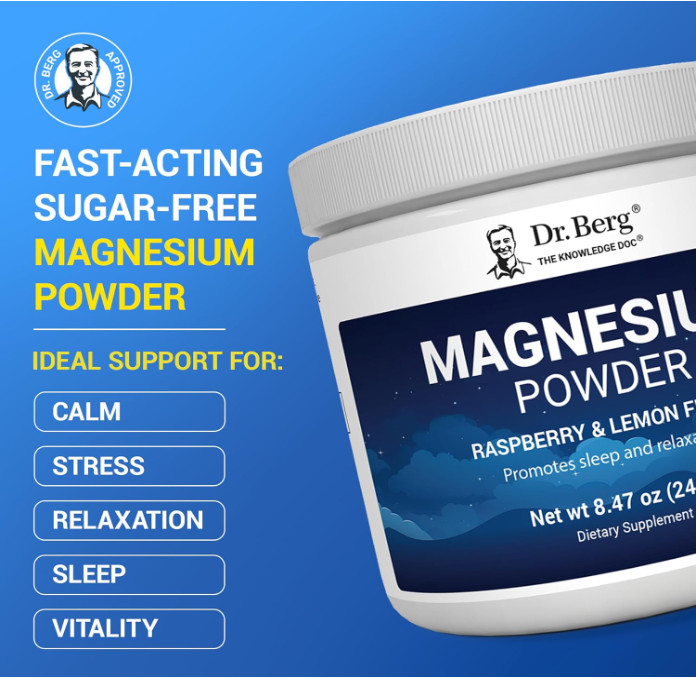 Dr. Berg Magnesium Glycinate Powder, Raspberry Lemon, 50 Servings