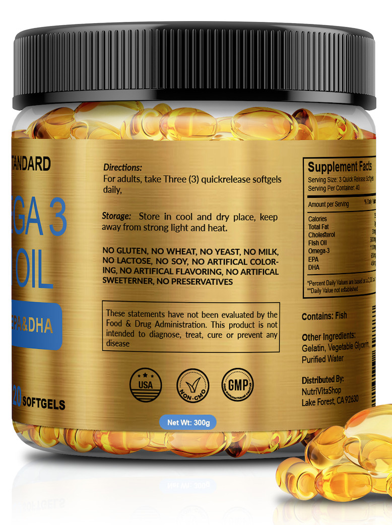 Omega 3 Fish Oil Capsules 3x Strength 3000mg EPA & DHA Softgels USA