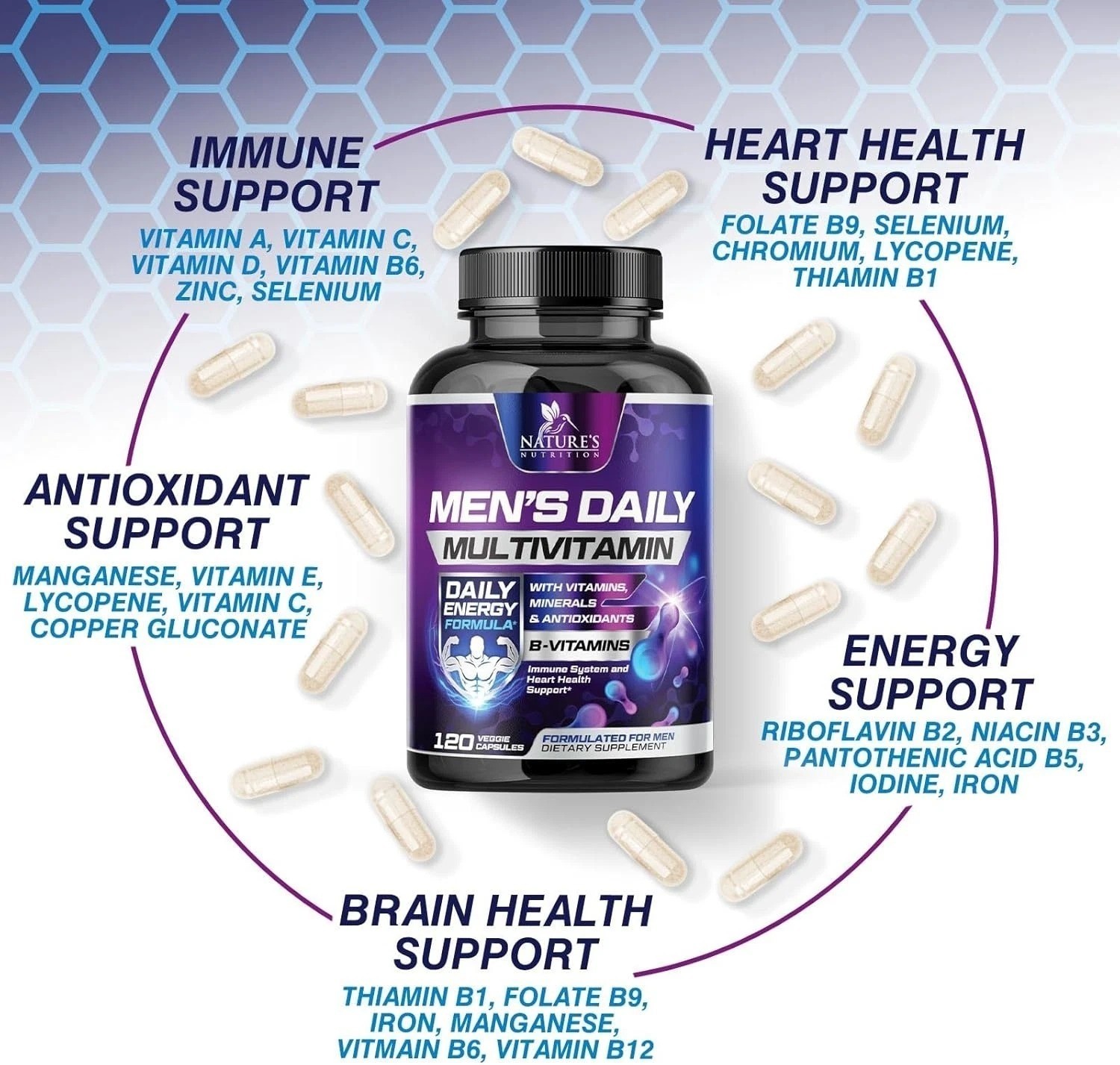 Multivitamin for Men Vitamin A, C, D, E, Zinc, Calcium, Multivitamins for Immune