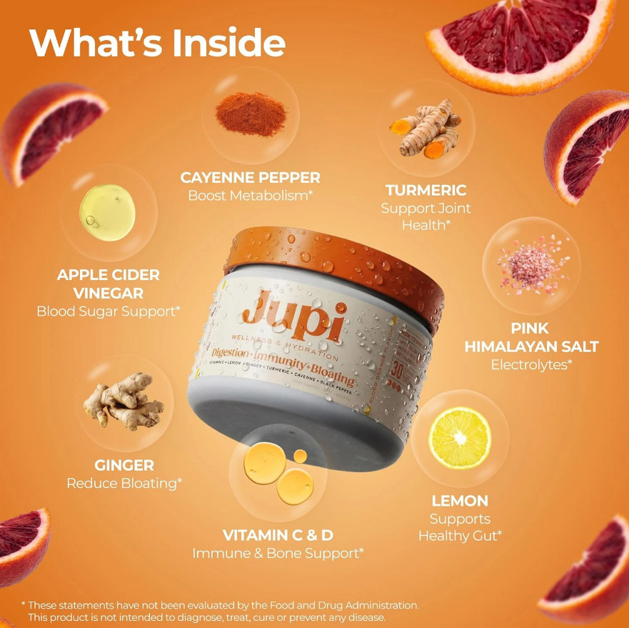 Jupi Hydration & Wellness Powder – Turmeric & Ginger shots, Vitamin C Supplement