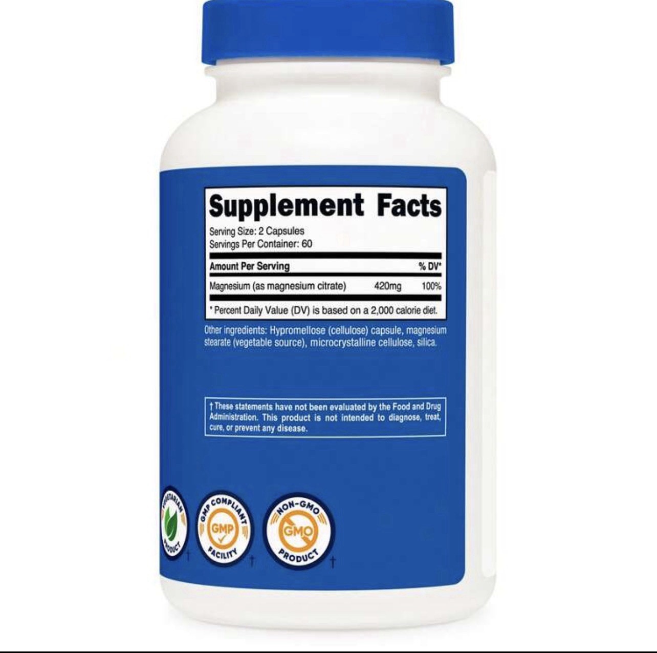 Nutricost Magnesium Citrate 420mg 120 Veggie Capsules Gluten Free Non-GMO