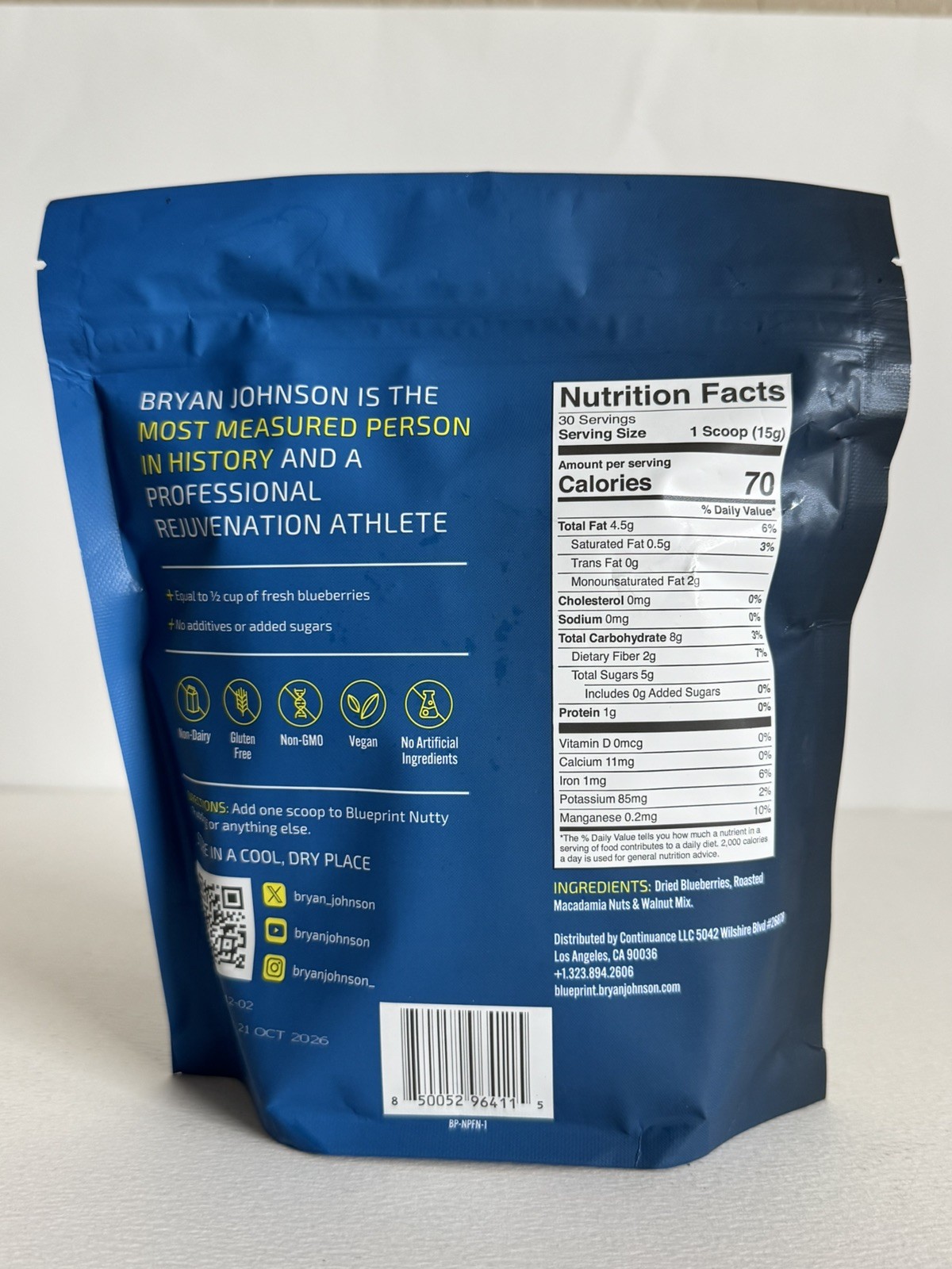 Blueprint Bryan Johnson Blueberry Nut Mix 1 Lb Bag 30 Servings fast shipping.