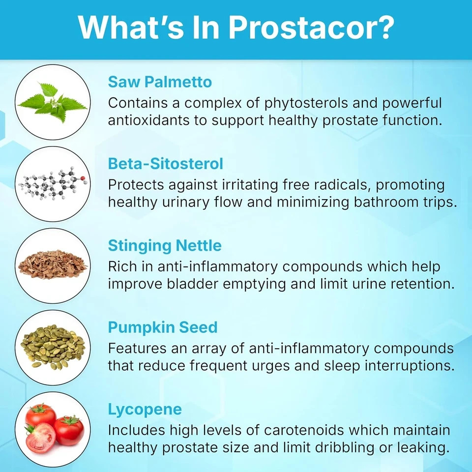 Prostacor Natural Prostate Support Formula | Non-GMO | Gluten Free | 30 Veg Caps