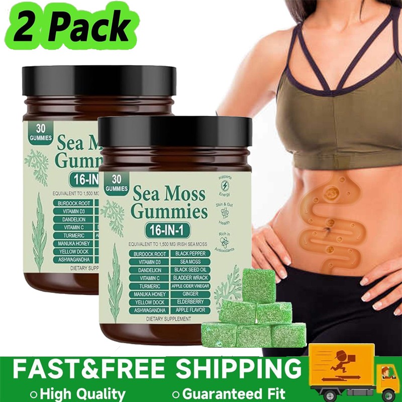 2X16 in 1 pure Sea Moss Gummy | Irishmoss Extract 6000Mg | Green Apple Flavor