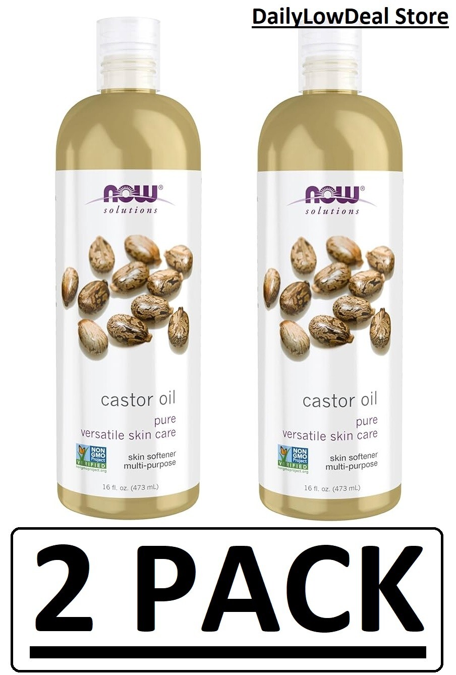 2 PACK – NOW Foods Castor Oil 16 fl oz Liquid (Total 32 fl oz)