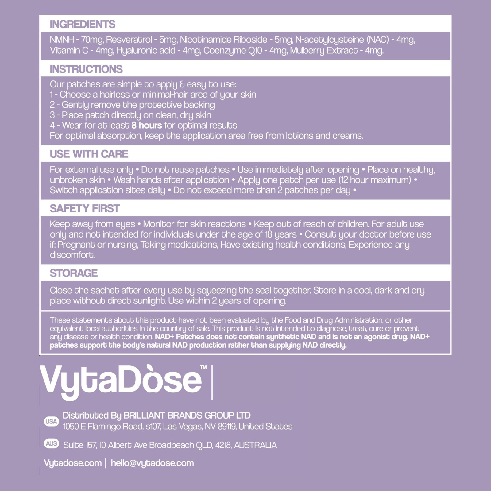 High Dose NAD+ Patches for Energy & Focus – Vegan, Water Resistant, 30 Pack