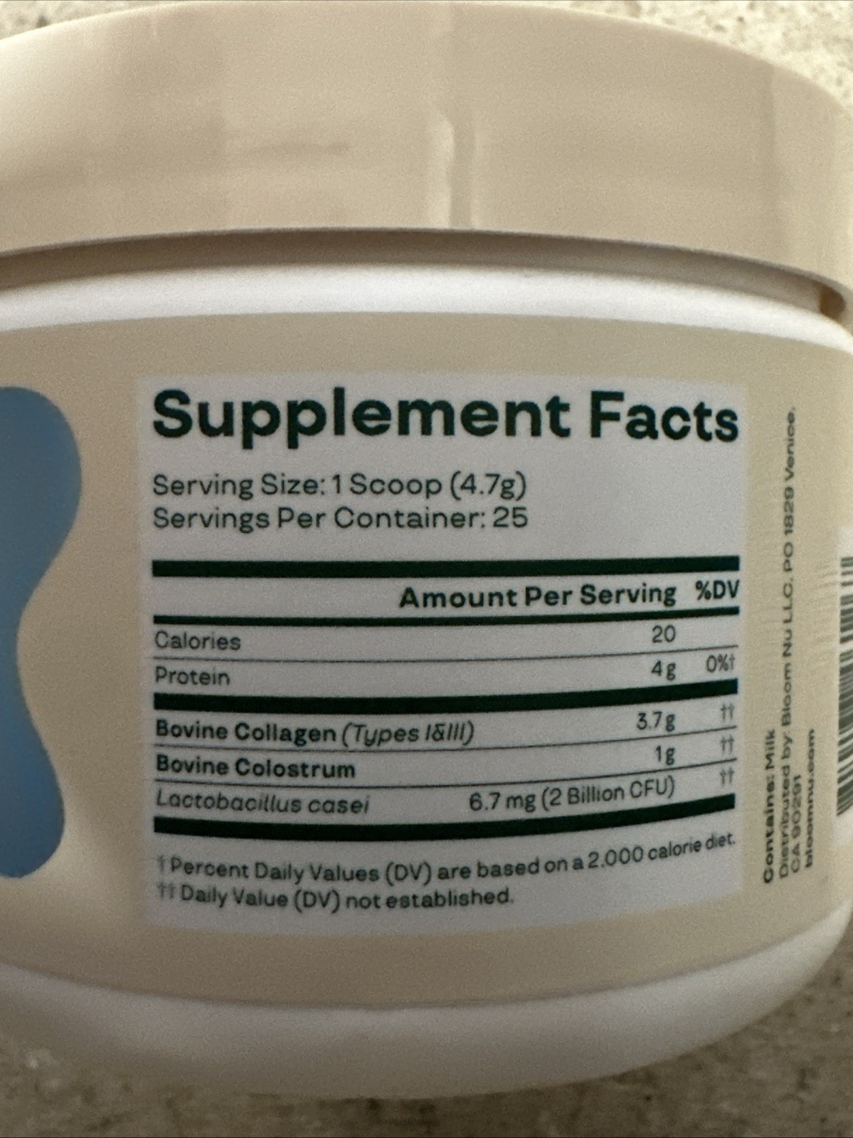 Bloom Colostrum & Collagen Peptides Unflavored 25 Sv 4.16 OZ 11/2026