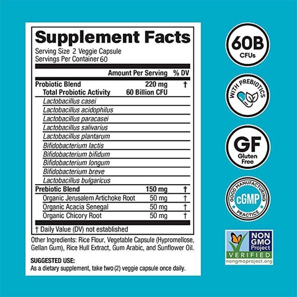 Probiotics 60 Billion CFU for Digestive & Immune Health 120 Vegan Capsules