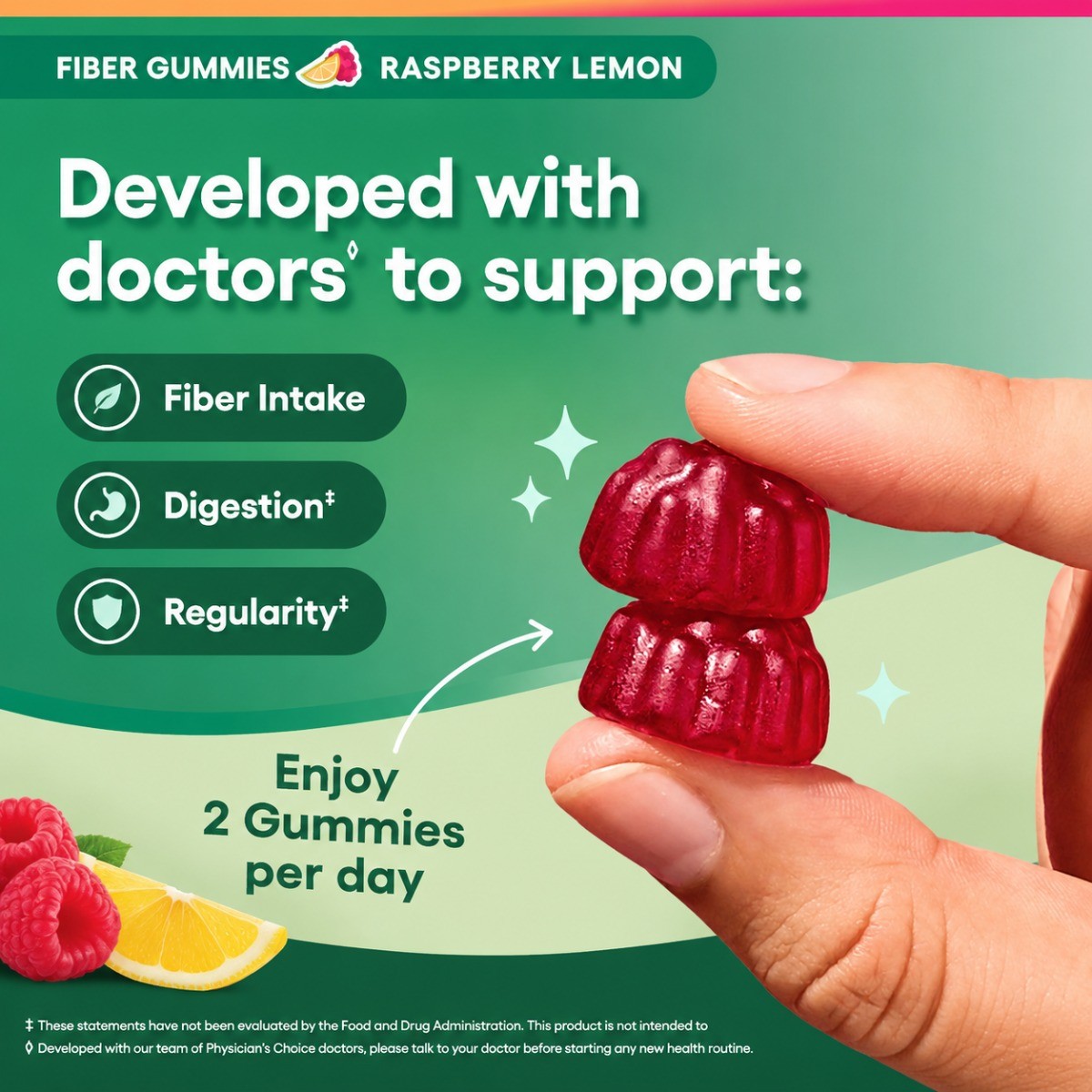 Physician’s Choice Fiber Gummies Gut & Digestion Support Raspberry Lemon