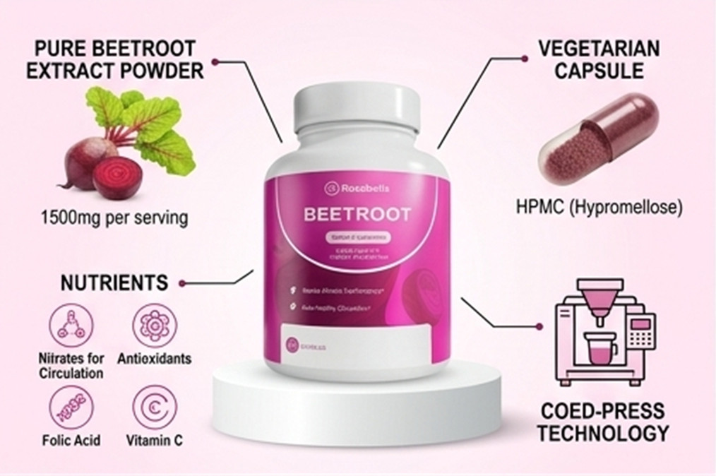Rosabella Beetroot 1300mg Capsules Supplement 120 Count (2 x 60ct) Daily Wellnes