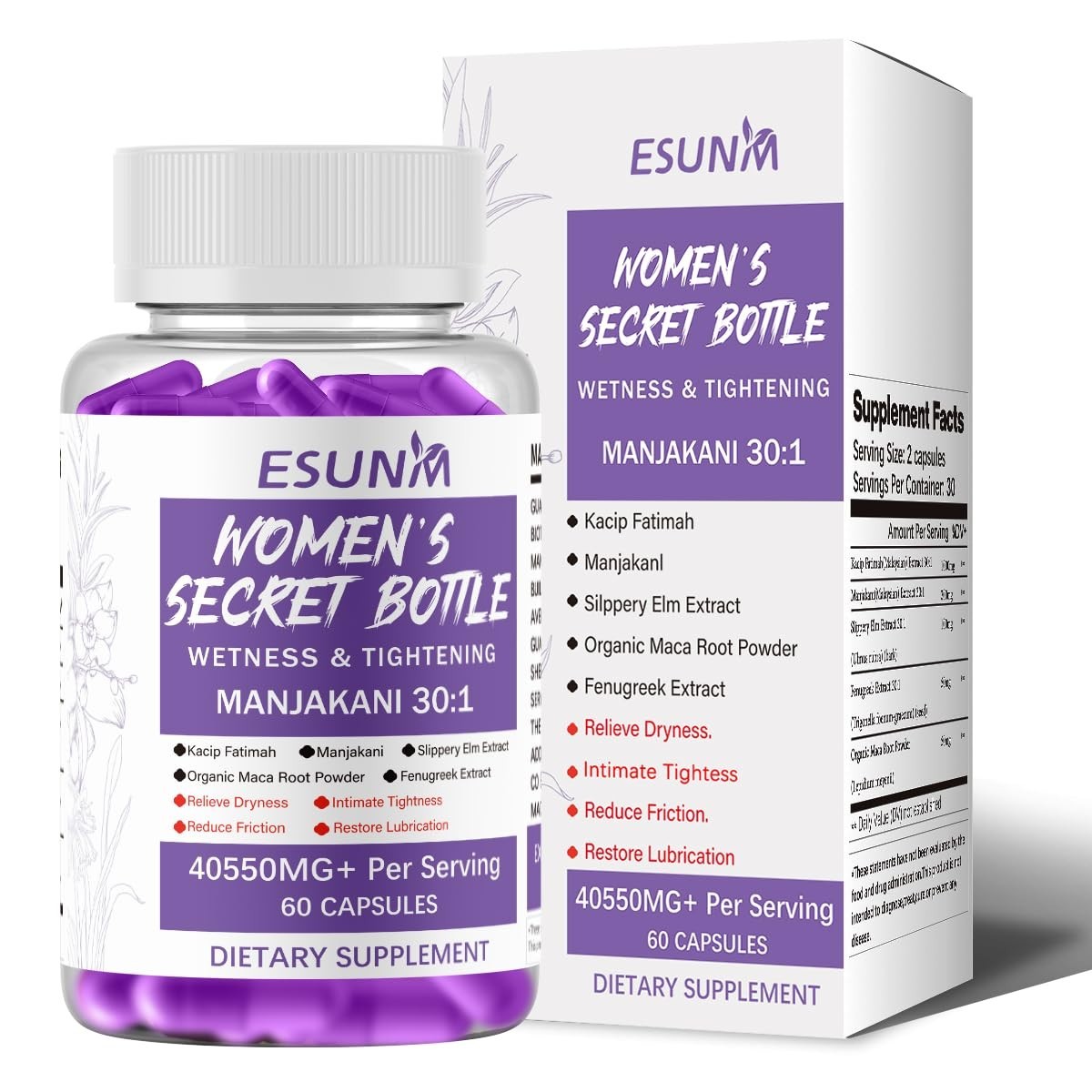 Women’s Feminine Vaginal Moisture Supplement pH Balance Slippery Elm Maca – 60ct