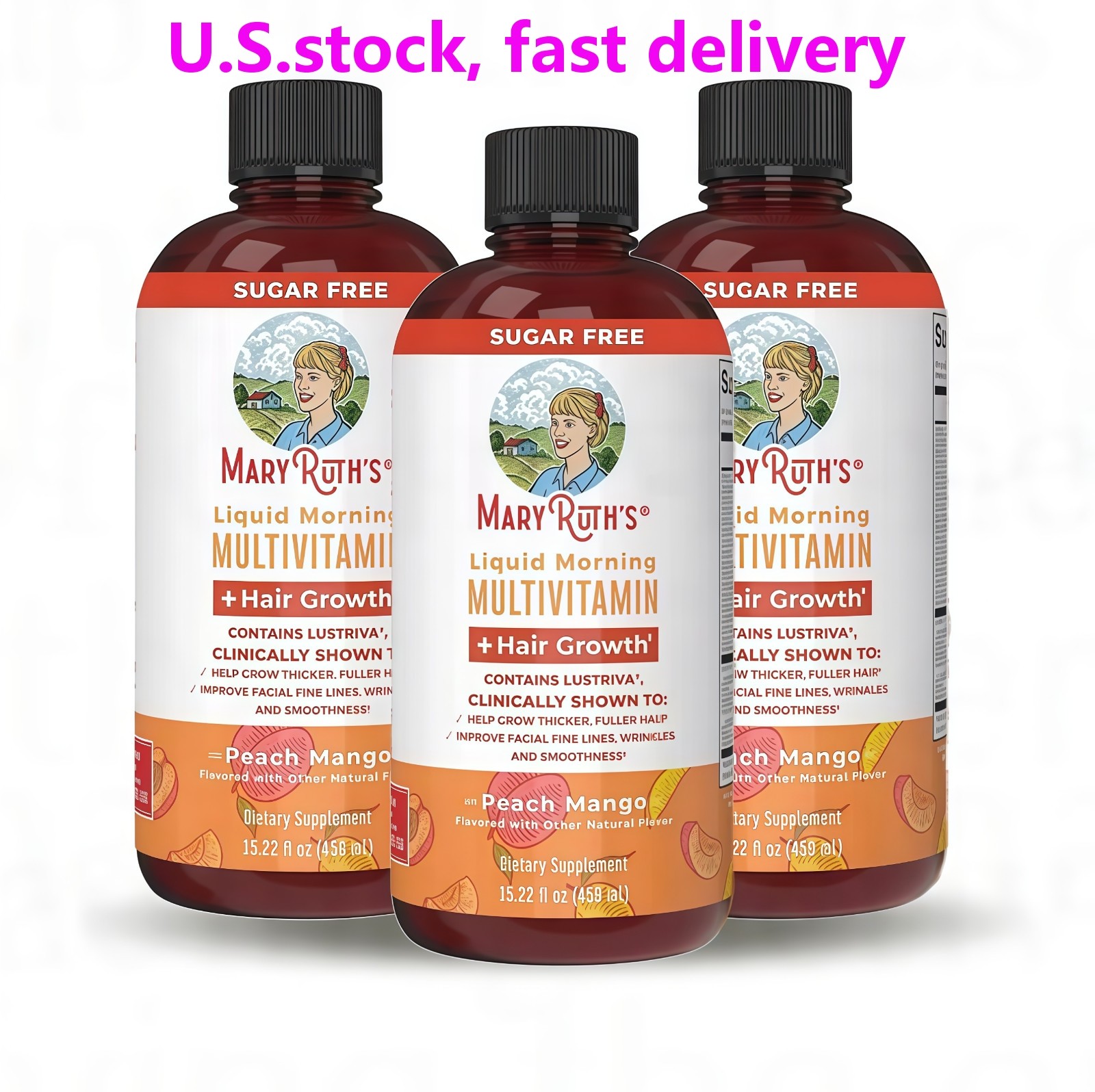 Mary Ruth’s Multivitamin + Hair Growth | 3 Pack | Peach Mango 15.22 oz brand-+
