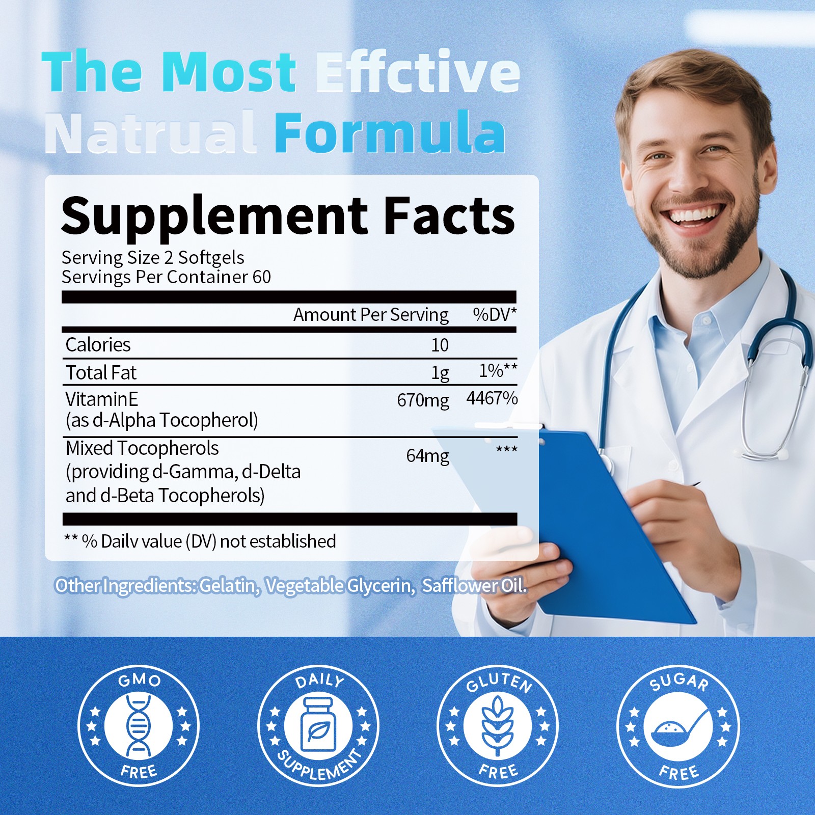 Vitamin E 670 mg (1000 IU) dl-Alpha, Dietary Supplement for Antioxidant Support