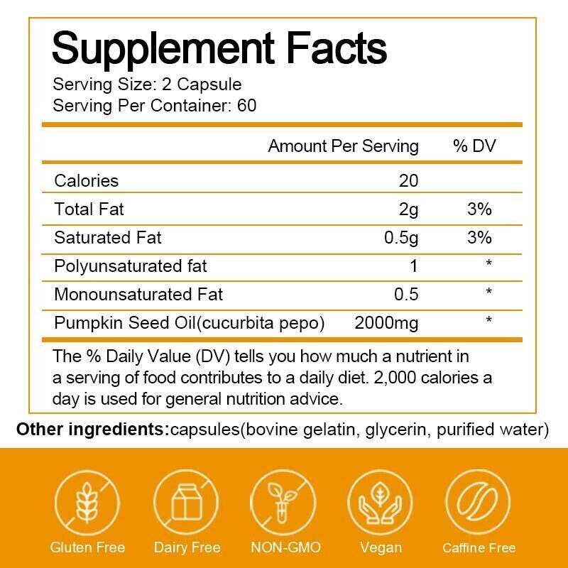 2000mg Pumpkin Seed Oil Capsules 120pcs,1/2/4Bottles,Support Brain;Prostate
