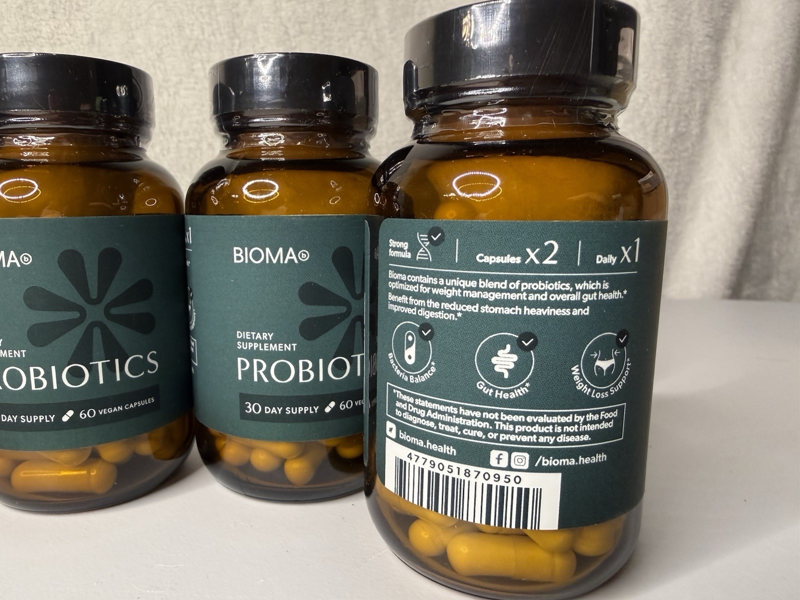 Bioma Probiotics, Dietary Supplement, 60 capsules x 3 bottles, New, Unopened