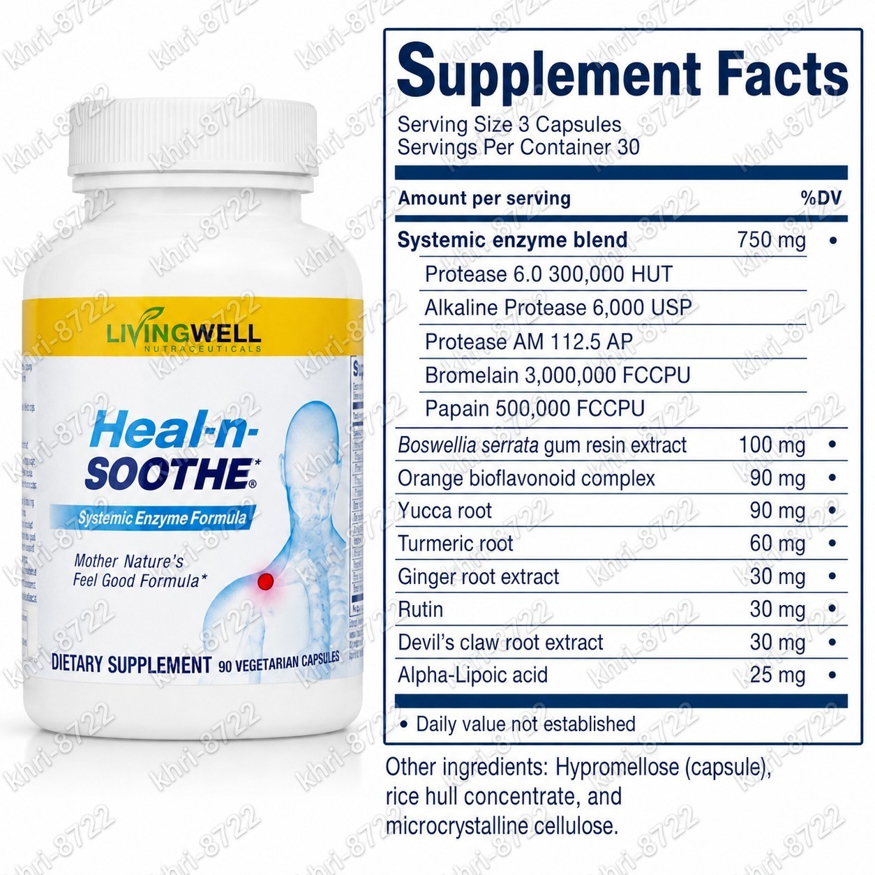 2 Pack LivingWell Heal-n-Soothe Systemic Enzyme Formula 90 Capsules 180 Total