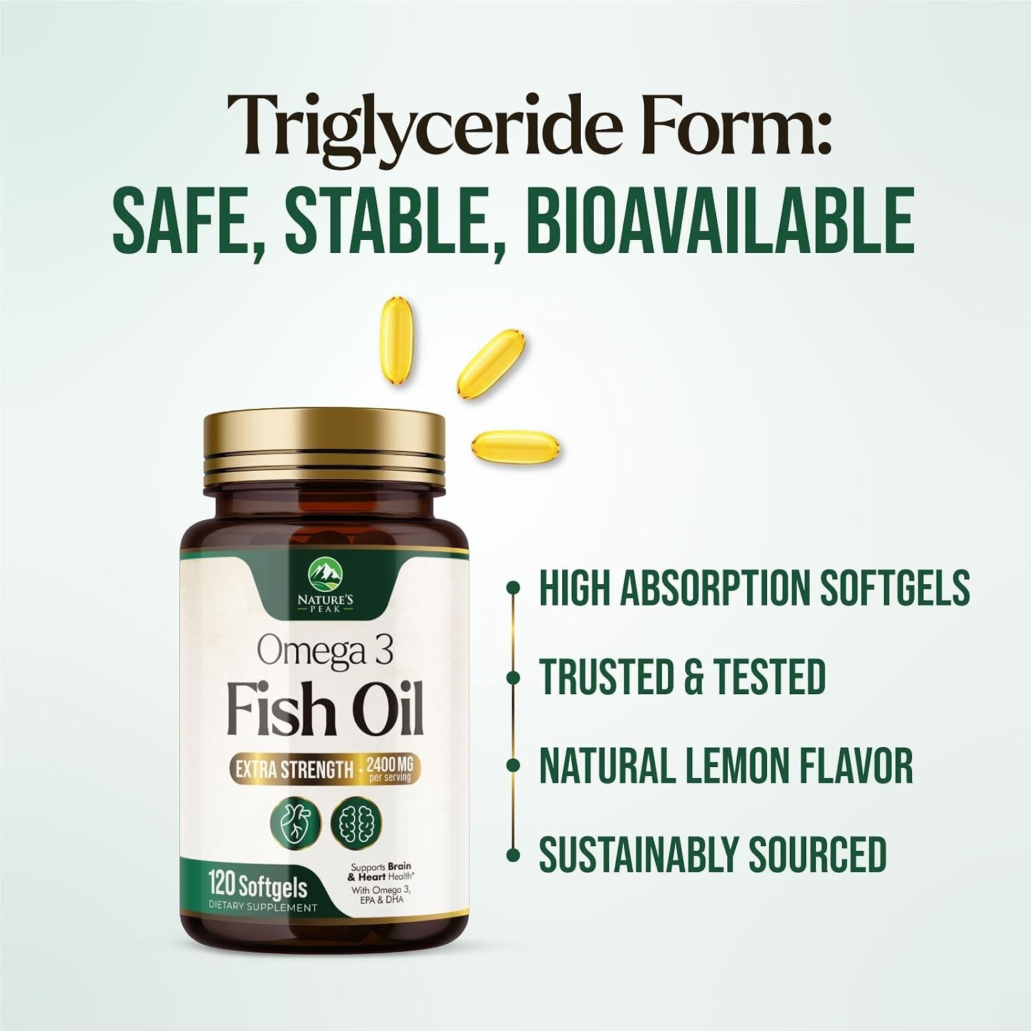 Omega 3 Fish Oil 2400mg EPA DHA Triple Strength 120 Softgels