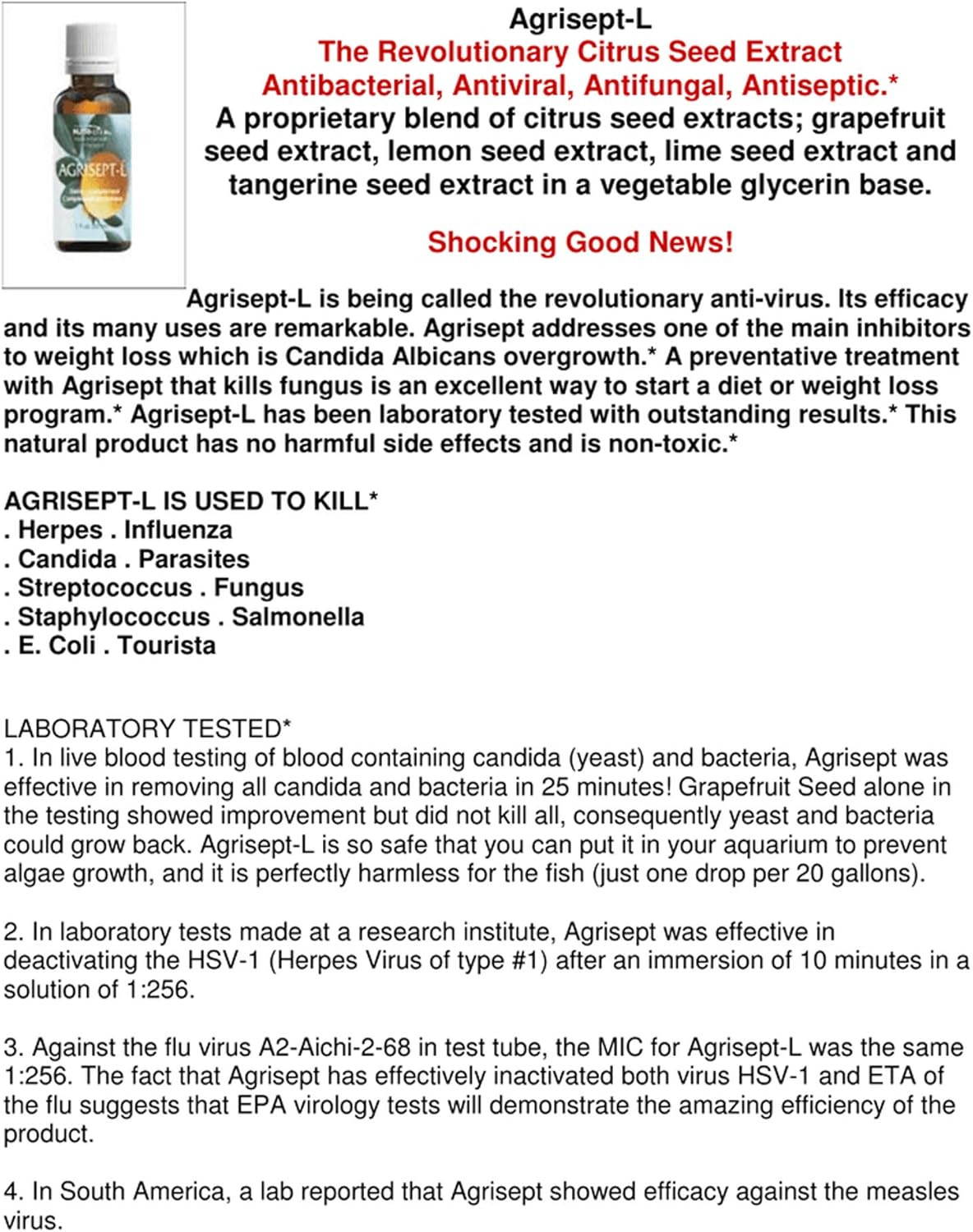 Nutri-Diem Agrisept – L Antioxidant 30Ml (1 Oz) 3 Bottles