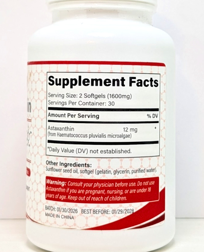 CNDANTING Astaxanthin 12mg Softgels 30 Servings 60 Softgels Exp 01/28