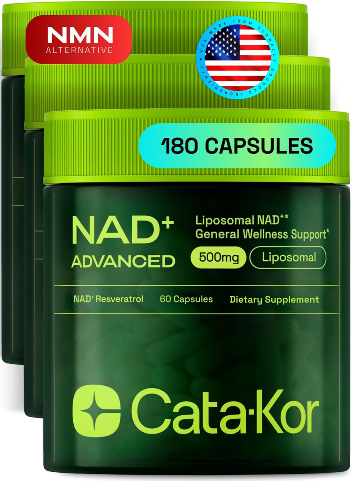 Liposomal NAD Supplement with Resveratrol NMN Alternative 180 Capsules 3 Pack