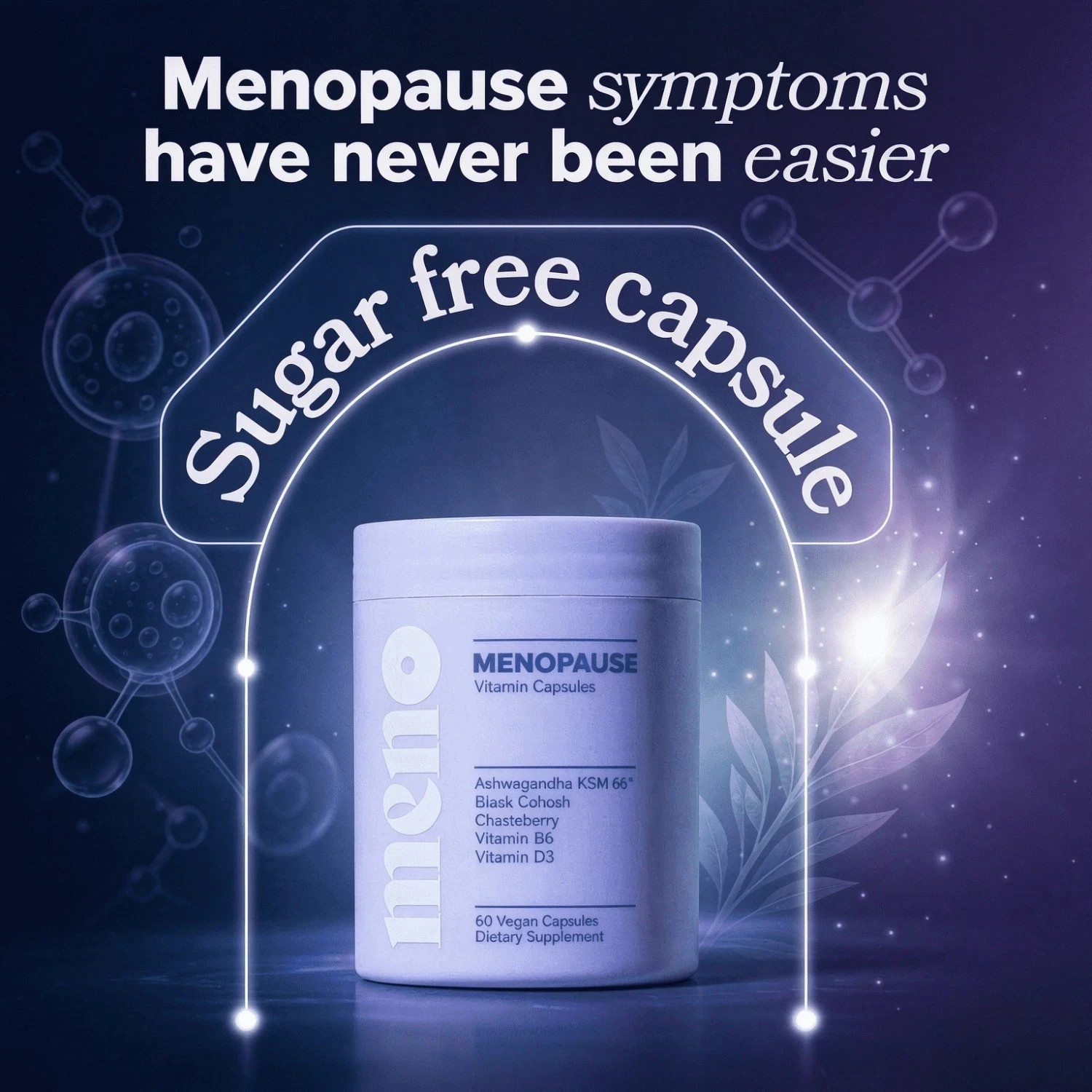 MENO Menopause Vitamins, Hormone Free Support for Hot Flashes & Mood, 60 Caps