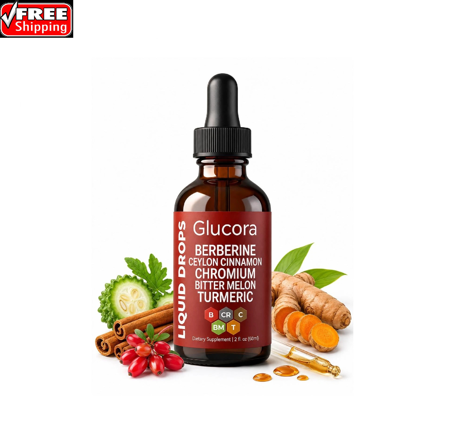 Glucora Berberina Liquida,Glucora Ceylon Cinnamon 2 Fl Oz (Pack of 1), 1pcs