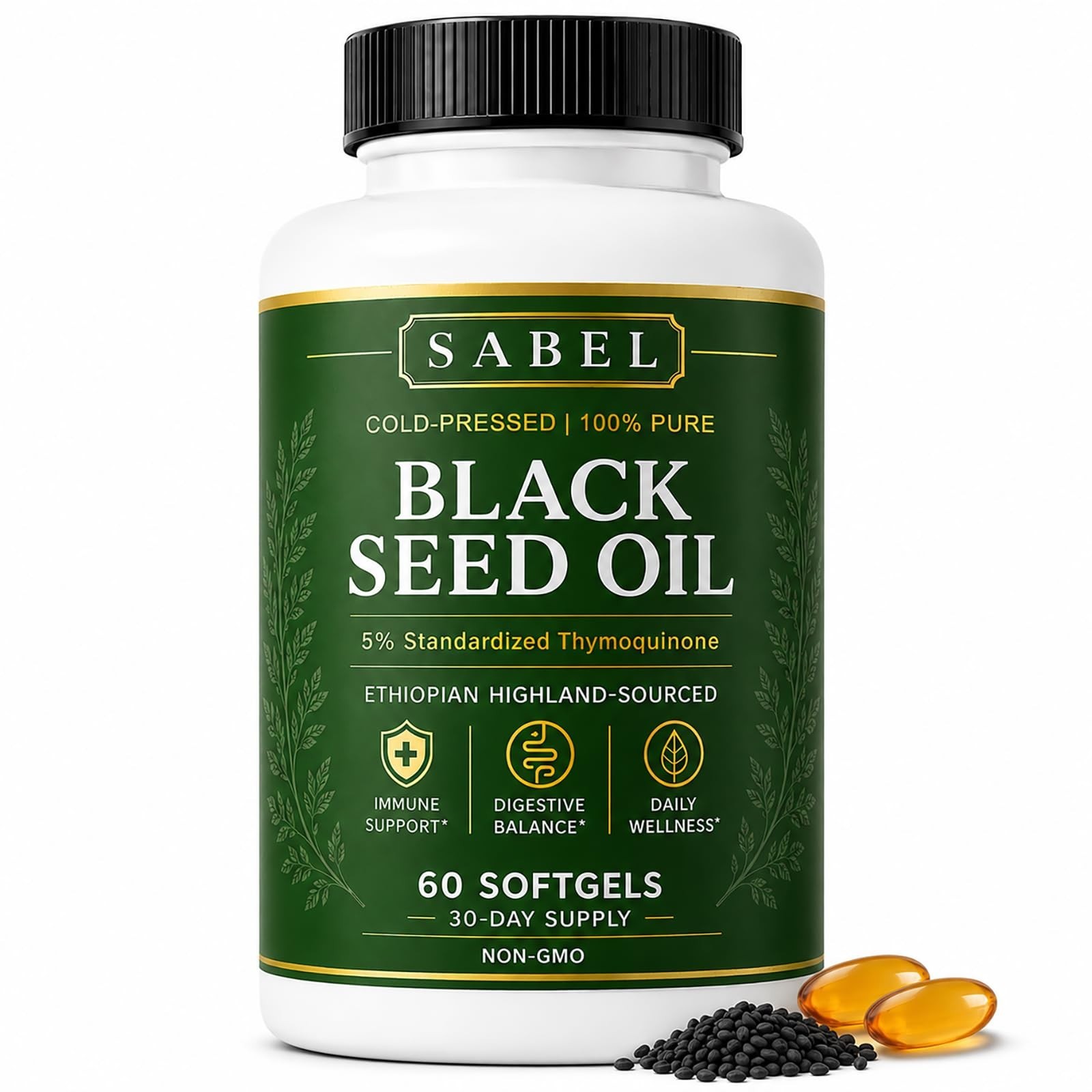 Ethiopian Black Seed Oil Softgels – Cold Pressed, Non-GMO, Gluten-Free, 60 Count