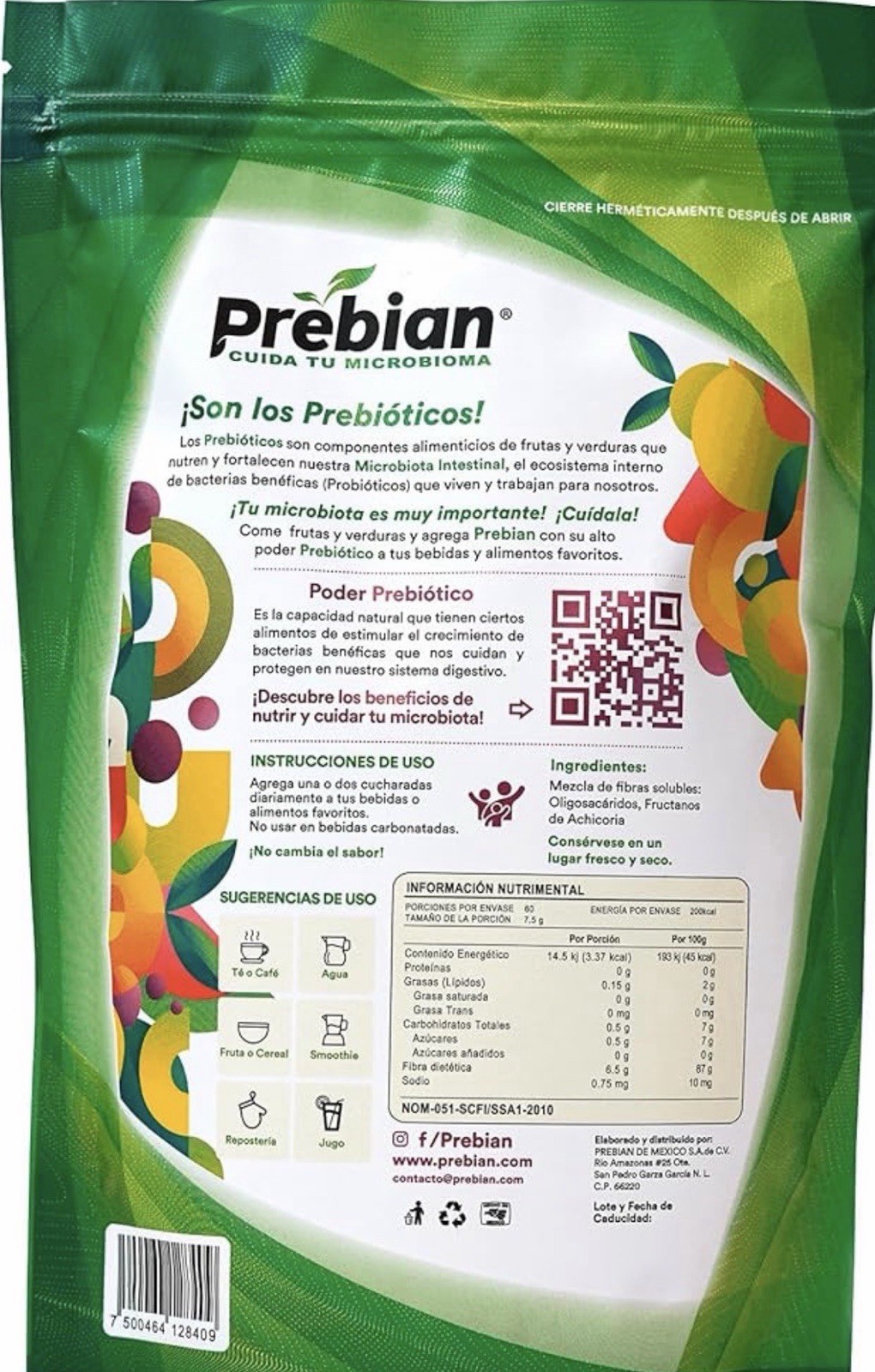 Prebian Probióticos: Keto, Vegan, Gluten and Lactose Free, 450G