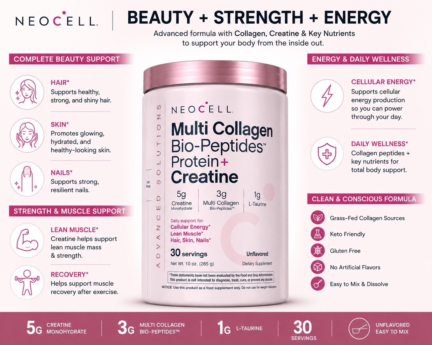 NeoCell Collagen Powder with Creatine 10 Oz Beauty Support