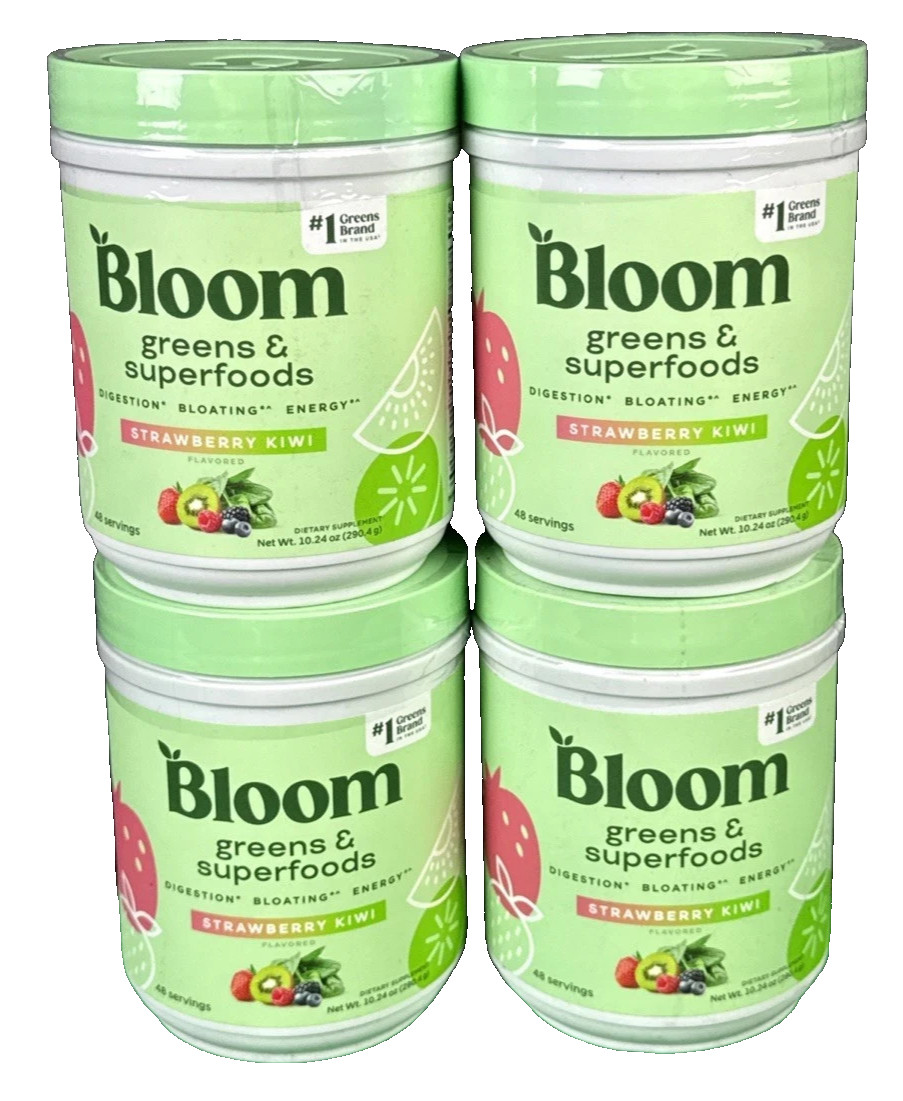 4PK Bloom Nutrition Greens & Superfoods Powder 10.24 Oz Ea Strawberry Kiwi 10/26