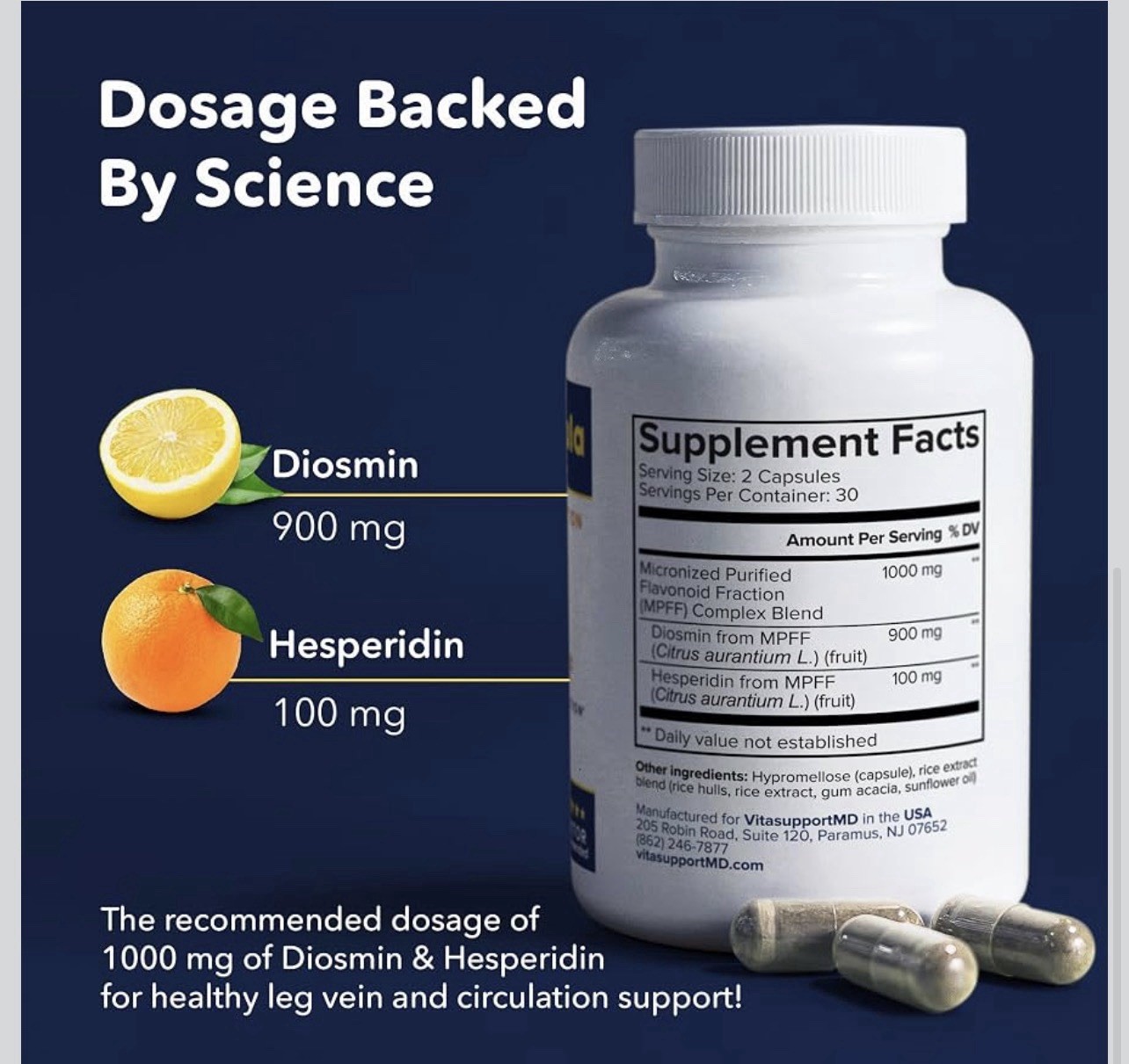 Vein Formula, Diosmin Hesperidin 1000mg For Leg Vein Support, 60 MPFF Capsules
