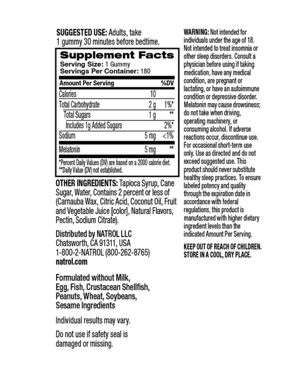 Natrol Melatonin 5mg Sleep Support Gummies, Strawberry Flavor, 180 Count