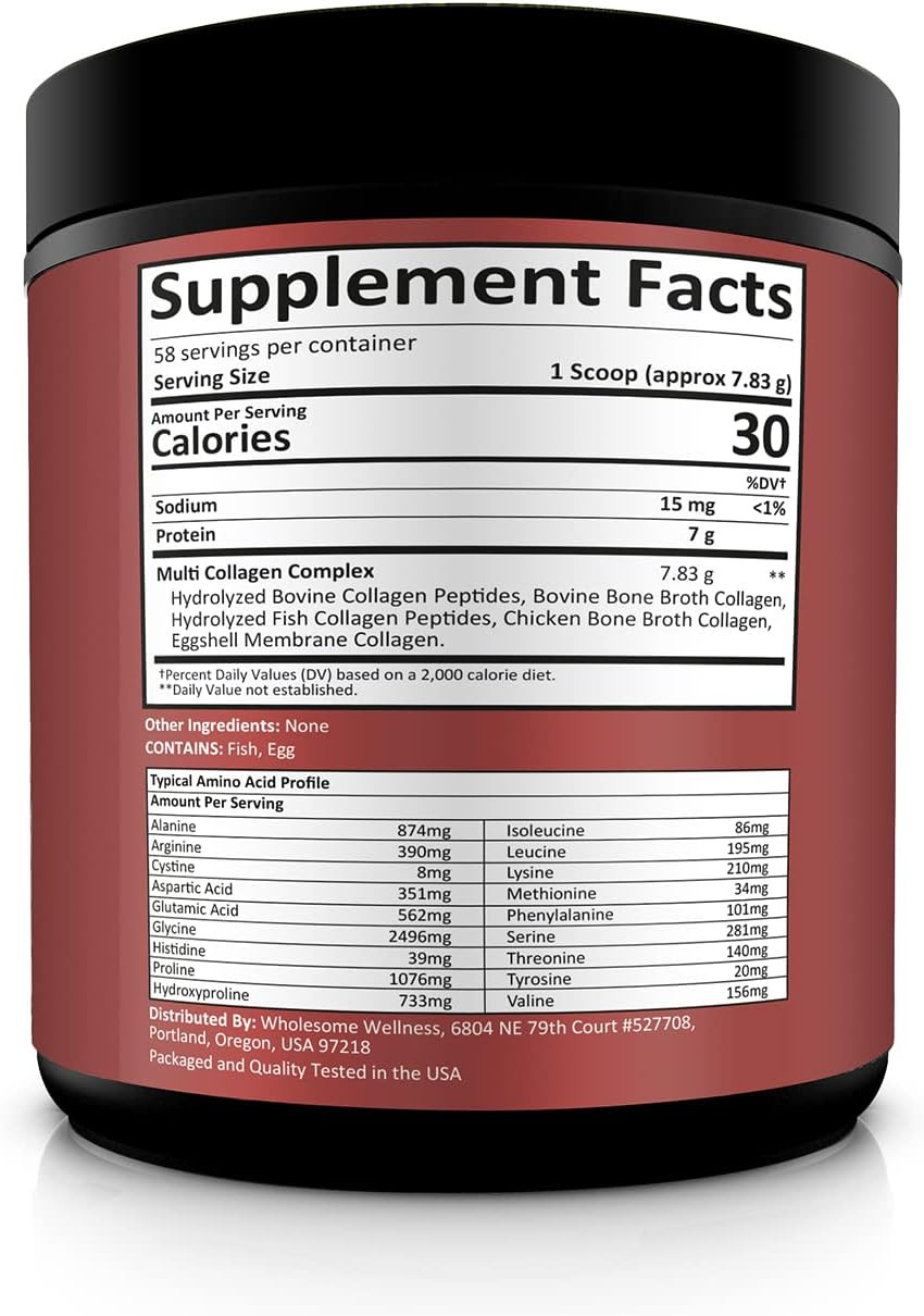 Wholesome Wellness Multi Collagen Protein Powder Hydrolyzed (Type I II III V X)
