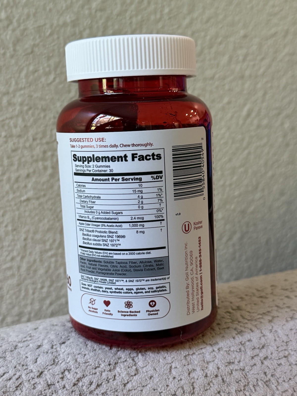 Goli Zero Sugar Apple Cider Vinegar Gummies -ACV with Vitamin B12 and Probiotics