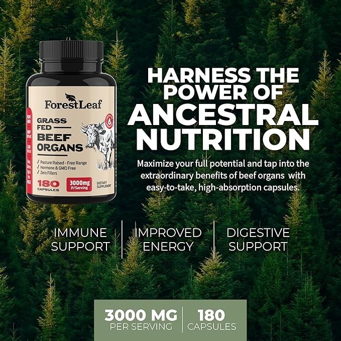 Forest Leaf Beef Organ Supplement 180 Capsules | Grass Fed & Pasture Raised