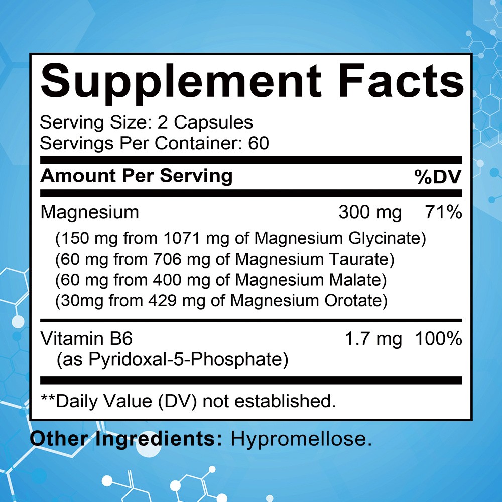 Magnesium Complex With Vitamin B6 For Absorption Support Vegan 30/60/120Capsules