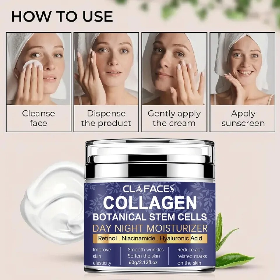 Collagen Face Cream with Airless Pump Anti-Aging Botanical Stem Cells 2.12 oz