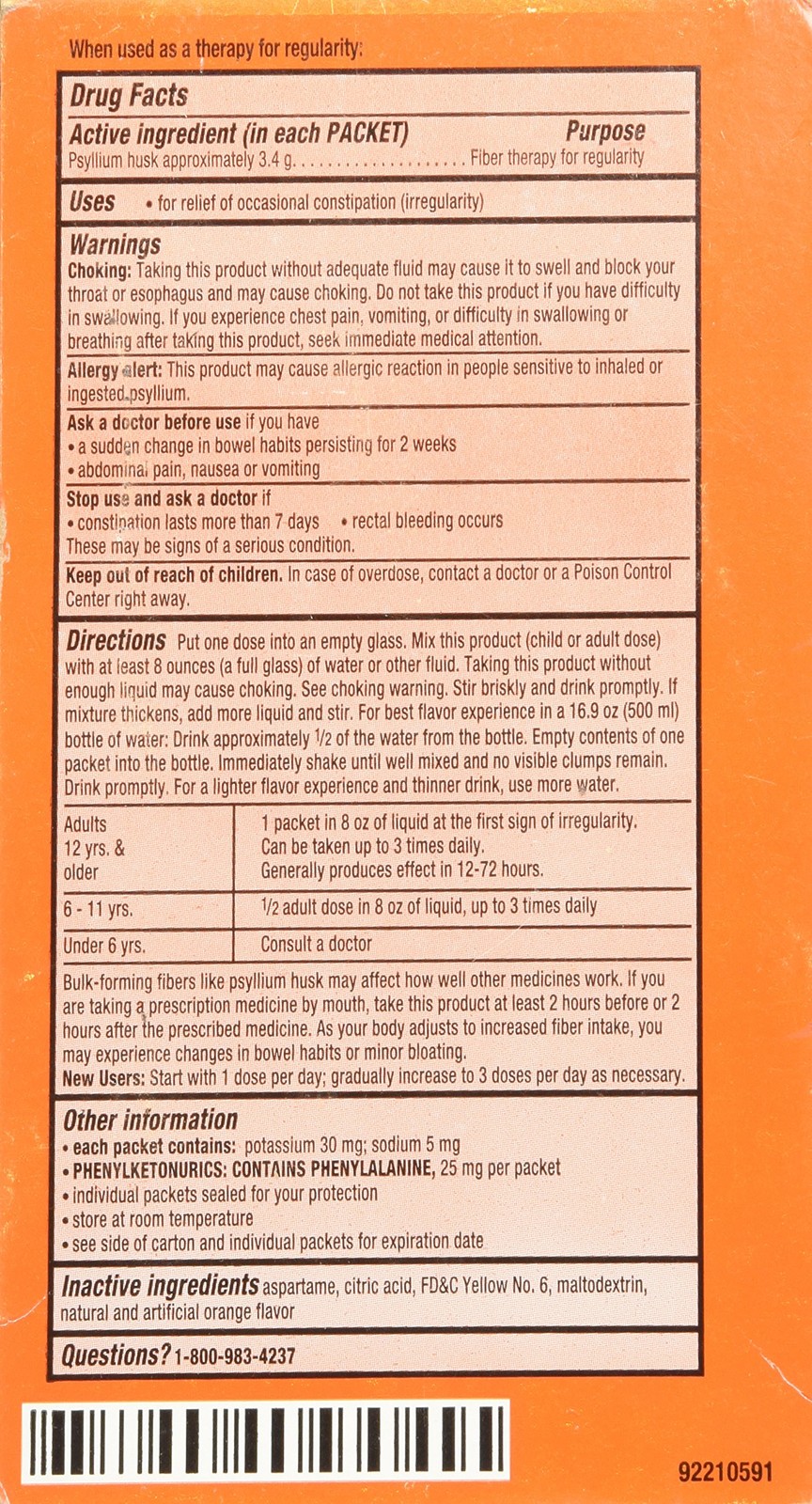 Metamucil Fiber Singles Smooth Texture Sugar Free Orange 30 Packets