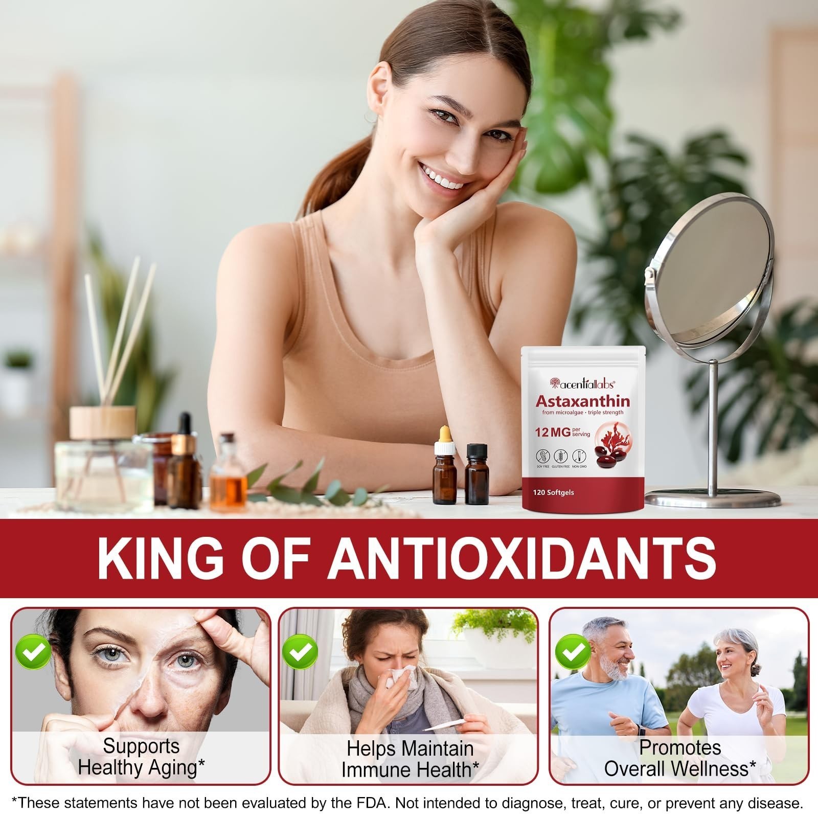Astaxanthin 12mg Softgels – 120 Count, Natural Antioxidant, 4 Month Supply